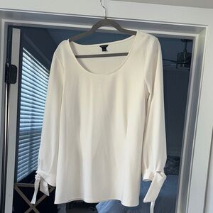 Ann Taylor Cream Blouse with Tie Sleeves